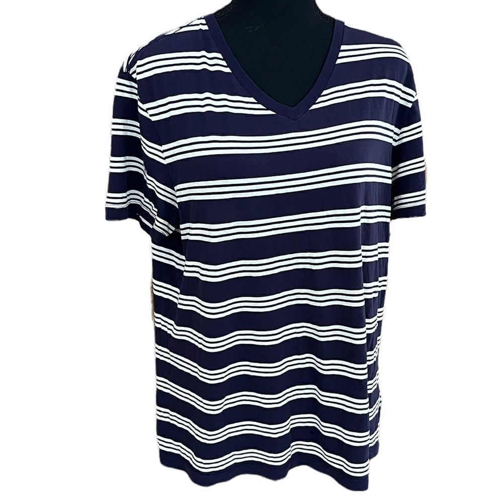 Gap 100% cotton v neck navy/off white striped tee, size M